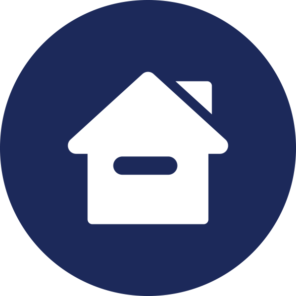Dark blue circle showing white house icon inside