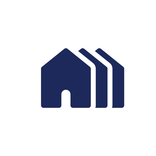 White circle showing dark blue houses icon inside
